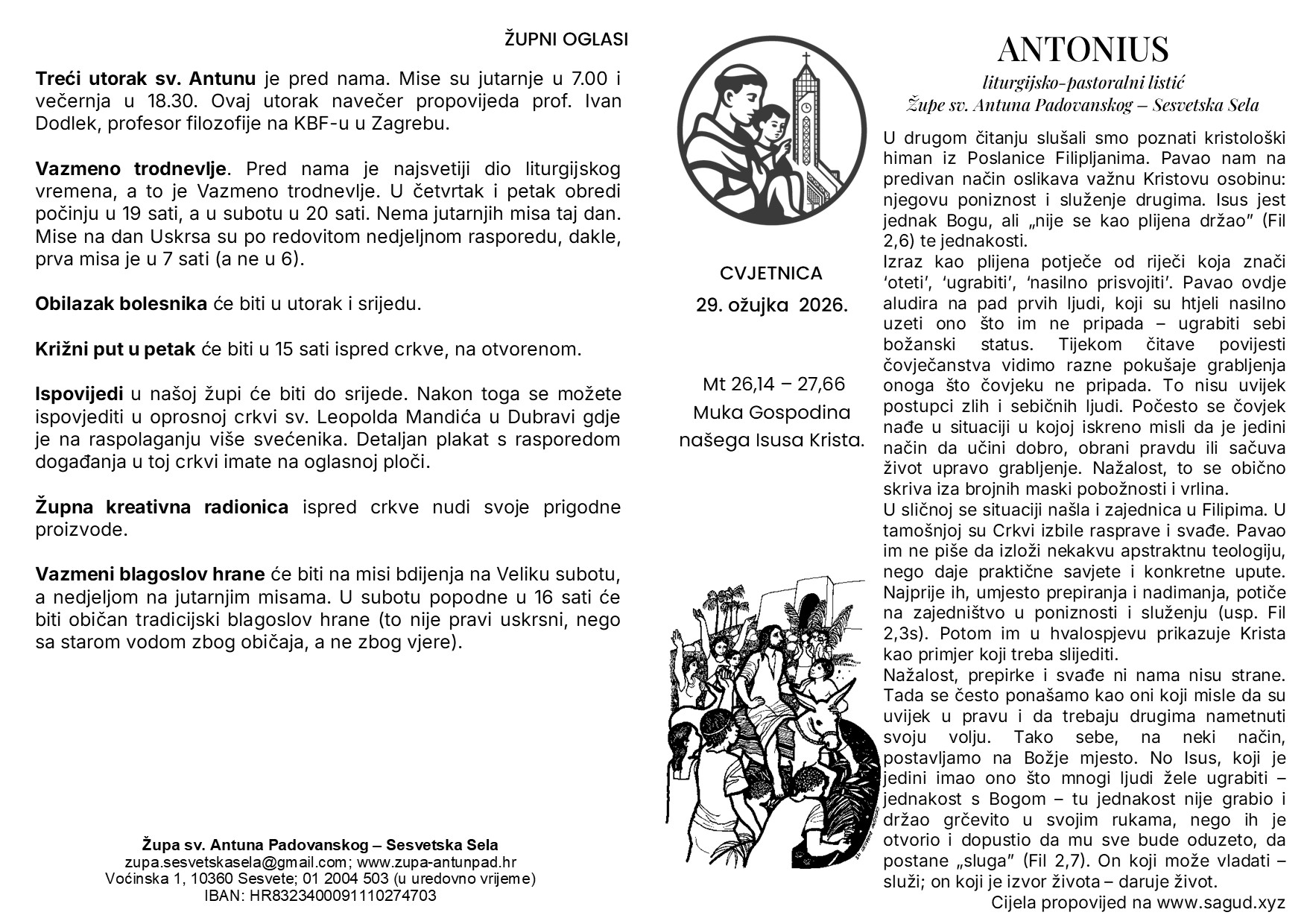 Cvjetnica - Nedjelja muke Gospodnje